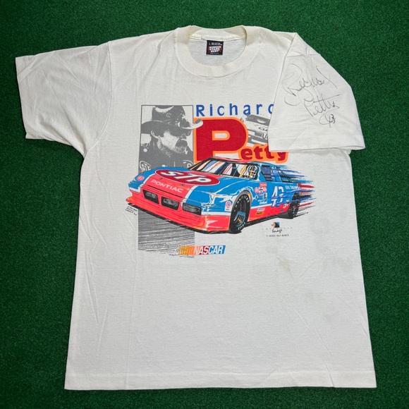 Vintage 90s Richard Petty #43 Autographed Nascar Mens Large Screen Stars T Shirt